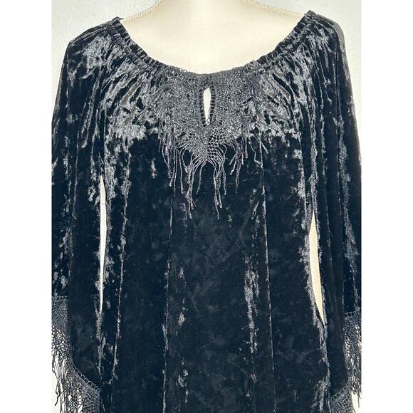 Melissa Paige Women's Crushed Velvet Fringe Dark Bohemian Size M Witchy - Picture 2 of 6